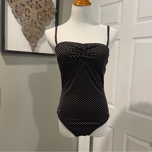 Speedo Woman’s Swimsuit Bathing Suit Black With Pink Polka Dots Size 12